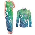 Australia Aboriginal Style Couples Matching Tank Maxi Dress and Long Sleeve Button Shirt World Ocean Day