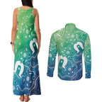 Australia Aboriginal Style Couples Matching Tank Maxi Dress and Long Sleeve Button Shirt World Ocean Day