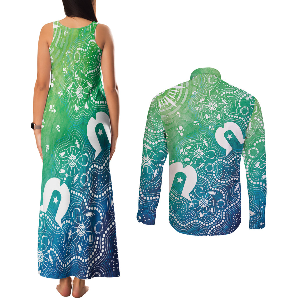 Australia Aboriginal Style Couples Matching Tank Maxi Dress and Long Sleeve Button Shirt World Ocean Day