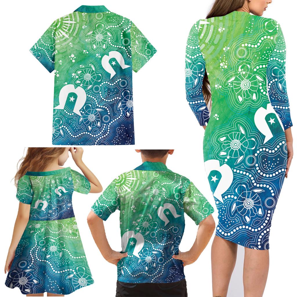 Australia Aboriginal Style Family Matching Long Sleeve Bodycon Dress and Hawaiian Shirt World Ocean Day
