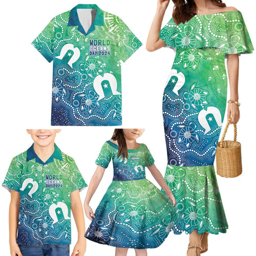 Australia Aboriginal Style Family Matching Mermaid Dress and Hawaiian Shirt World Ocean Day