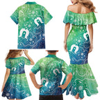 Australia Aboriginal Style Family Matching Mermaid Dress and Hawaiian Shirt World Ocean Day