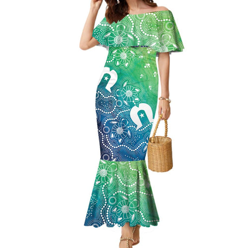 Australia Aboriginal Style Family Matching Mermaid Dress and Hawaiian Shirt World Ocean Day