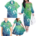 Australia Aboriginal Style Family Matching Off The Shoulder Long Sleeve Dress and Hawaiian Shirt World Ocean Day