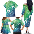 Australia Aboriginal Style Family Matching Off The Shoulder Long Sleeve Dress and Hawaiian Shirt World Ocean Day
