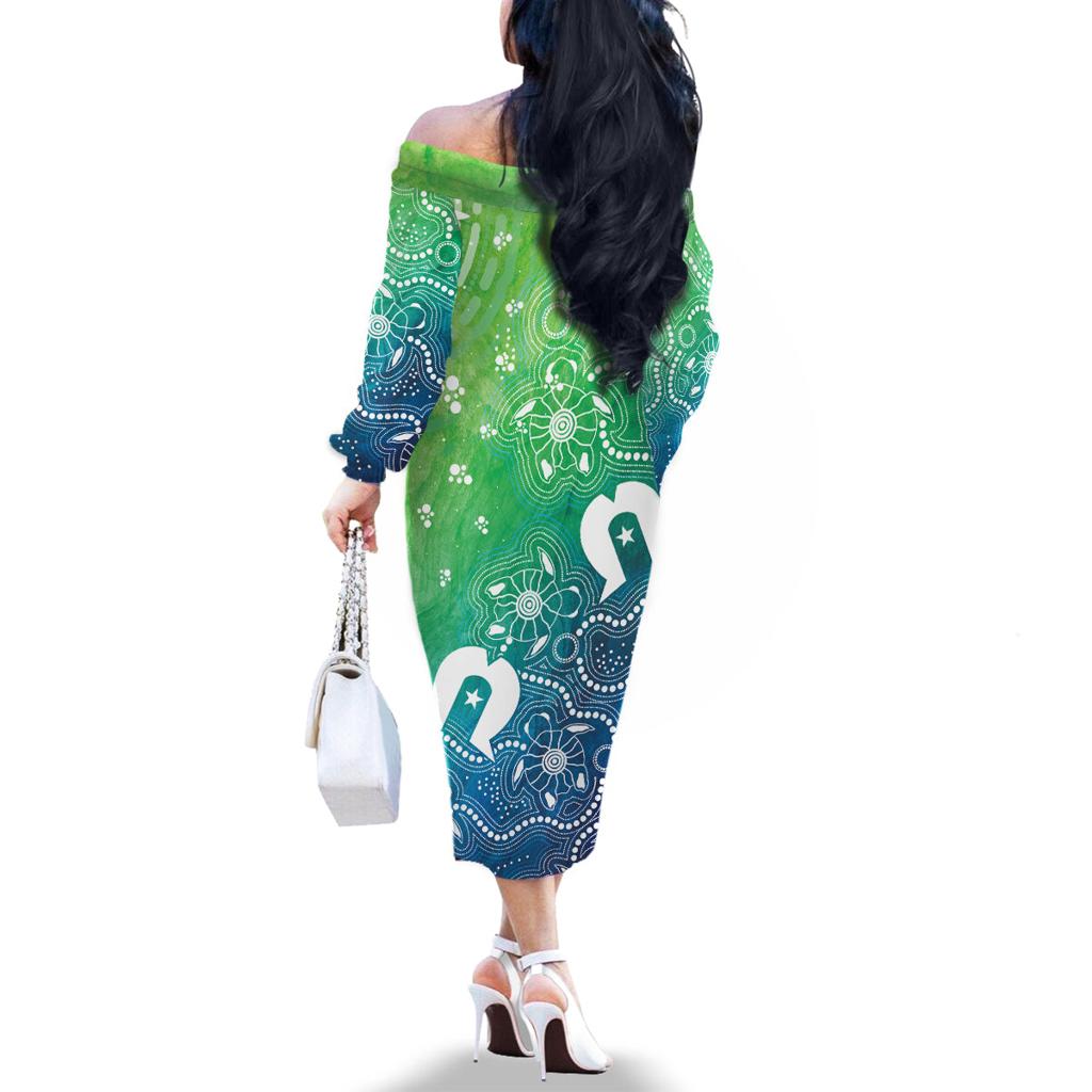 Australia Aboriginal Style Family Matching Off The Shoulder Long Sleeve Dress and Hawaiian Shirt World Ocean Day