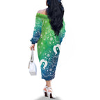 Australia Aboriginal Style Family Matching Off The Shoulder Long Sleeve Dress and Hawaiian Shirt World Ocean Day