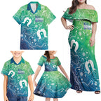 Australia Aboriginal Style Family Matching Off Shoulder Maxi Dress and Hawaiian Shirt World Ocean Day