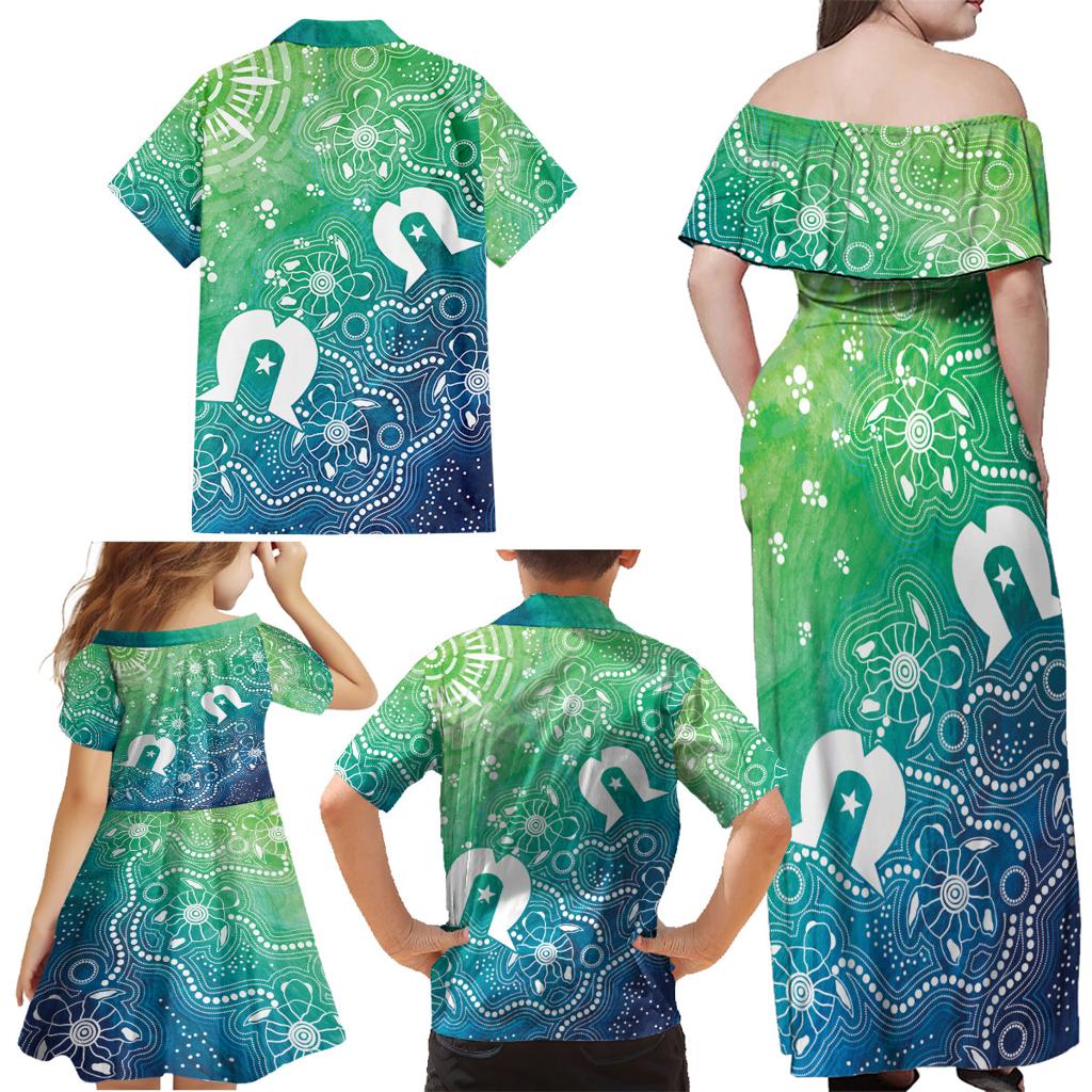 Australia Aboriginal Style Family Matching Off Shoulder Maxi Dress and Hawaiian Shirt World Ocean Day