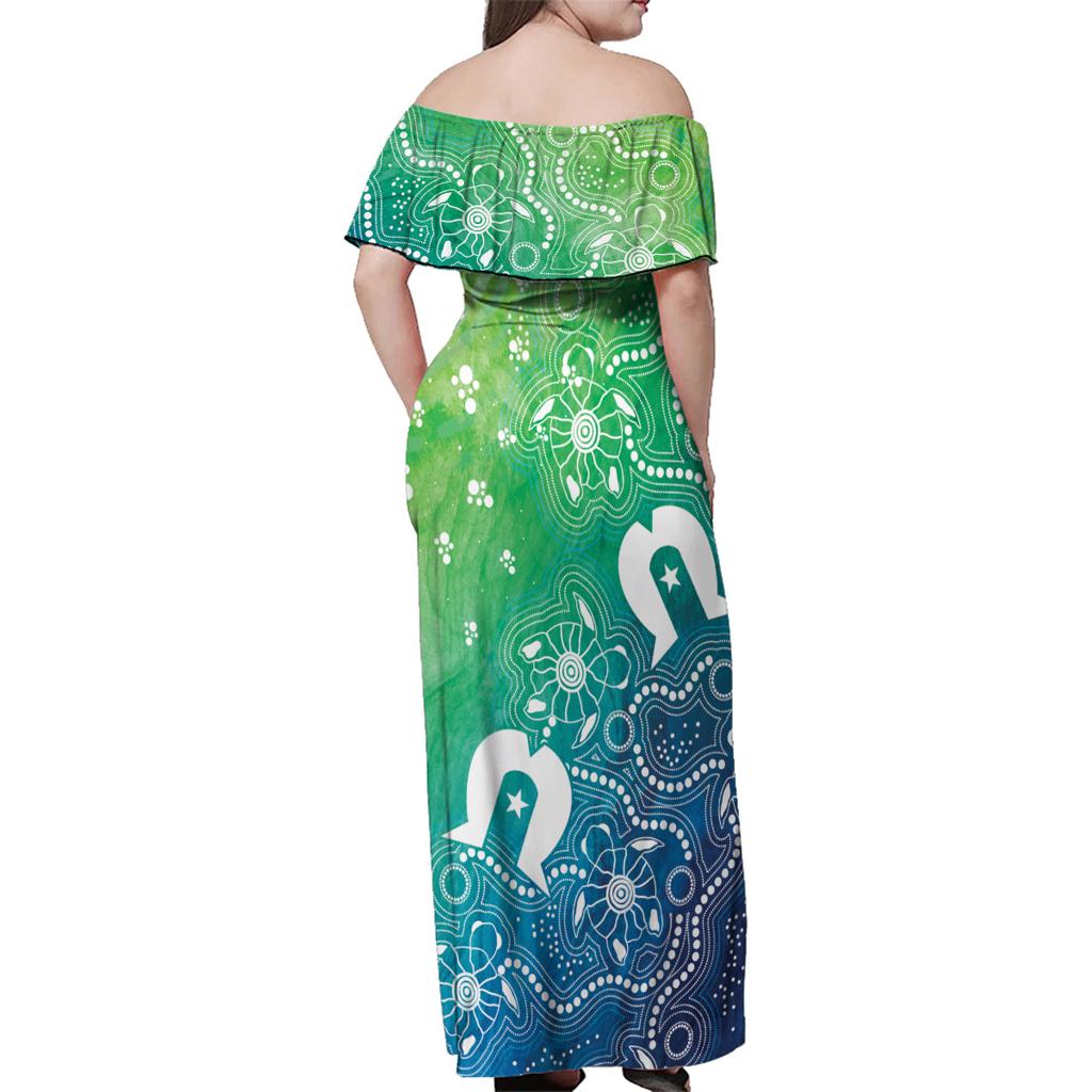 Australia Aboriginal Style Family Matching Off Shoulder Maxi Dress and Hawaiian Shirt World Ocean Day
