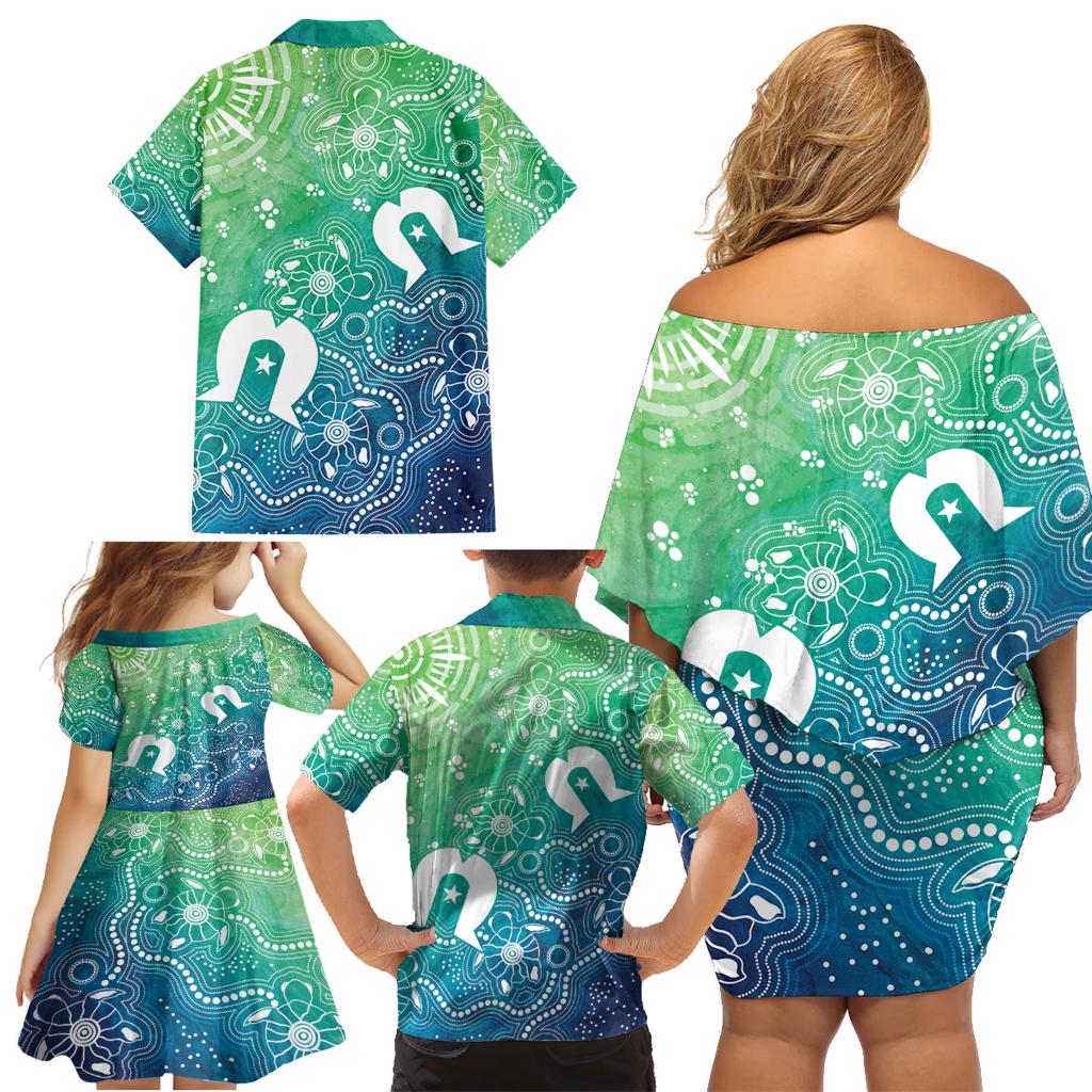 Australia Aboriginal Style Family Matching Off Shoulder Short Dress and Hawaiian Shirt World Ocean Day