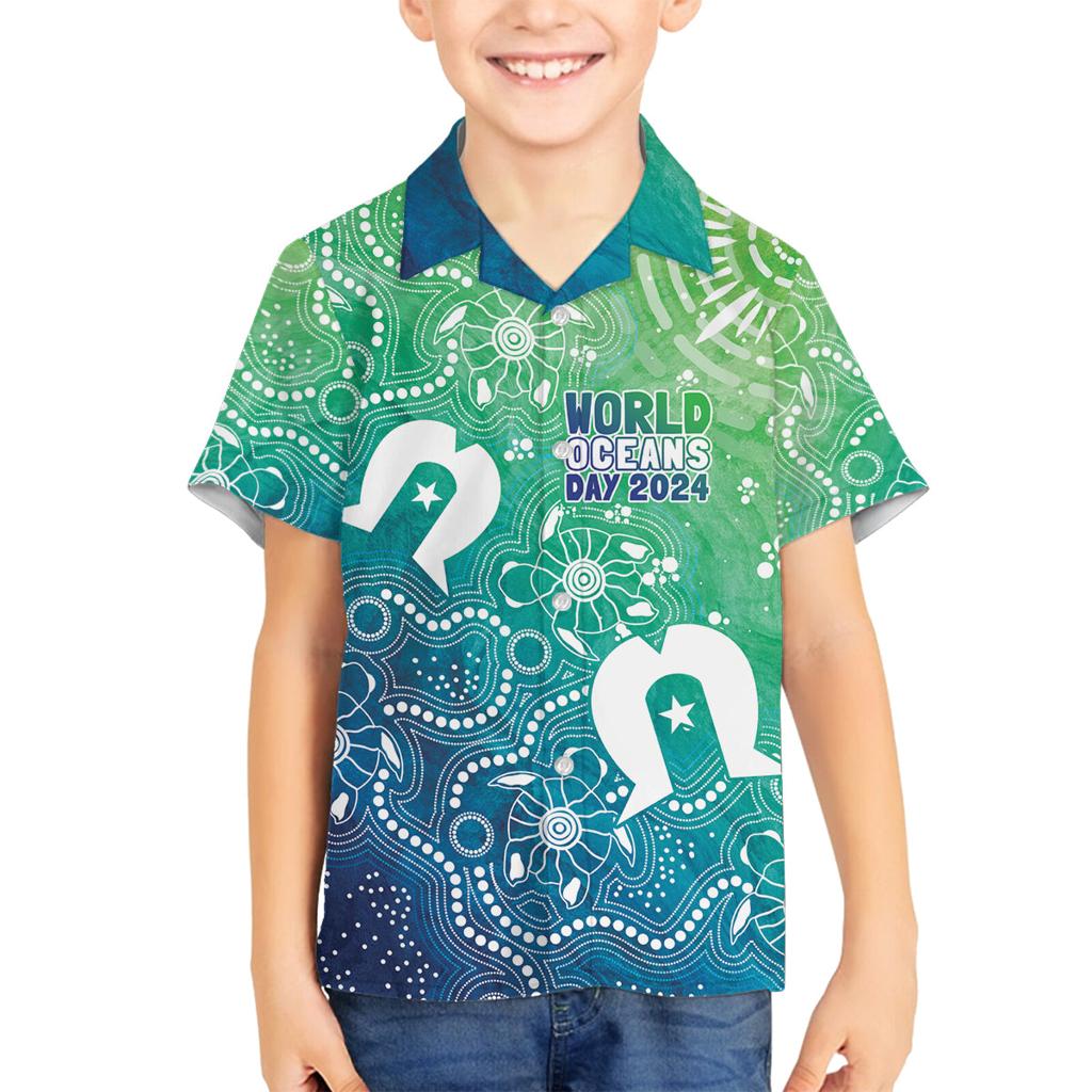Australia Aboriginal Style Family Matching Off Shoulder Short Dress and Hawaiian Shirt World Ocean Day