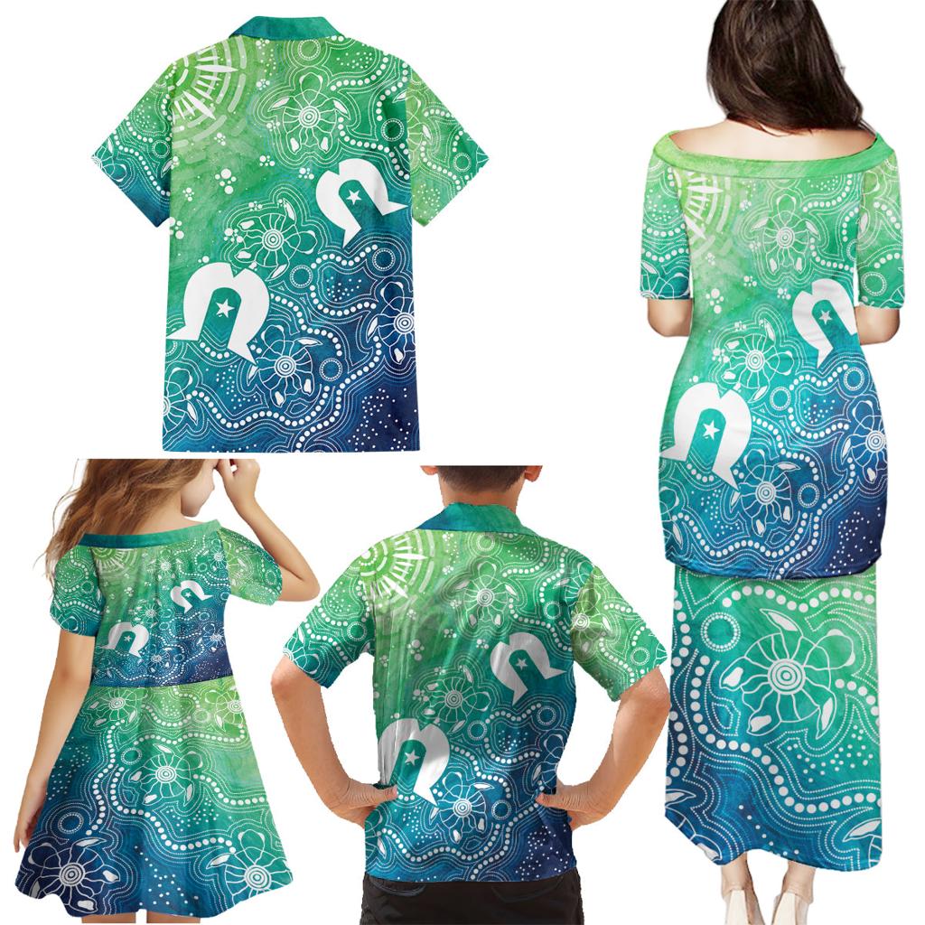 Australia Aboriginal Style Family Matching Puletasi and Hawaiian Shirt World Ocean Day