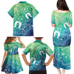 Australia Aboriginal Style Family Matching Puletasi and Hawaiian Shirt World Ocean Day