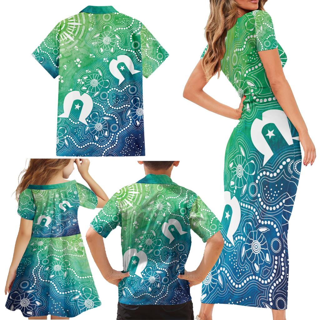 Australia Aboriginal Style Family Matching Short Sleeve Bodycon Dress and Hawaiian Shirt World Ocean Day