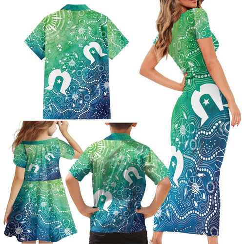 Australia Aboriginal Style Family Matching Short Sleeve Bodycon Dress and Hawaiian Shirt World Ocean Day
