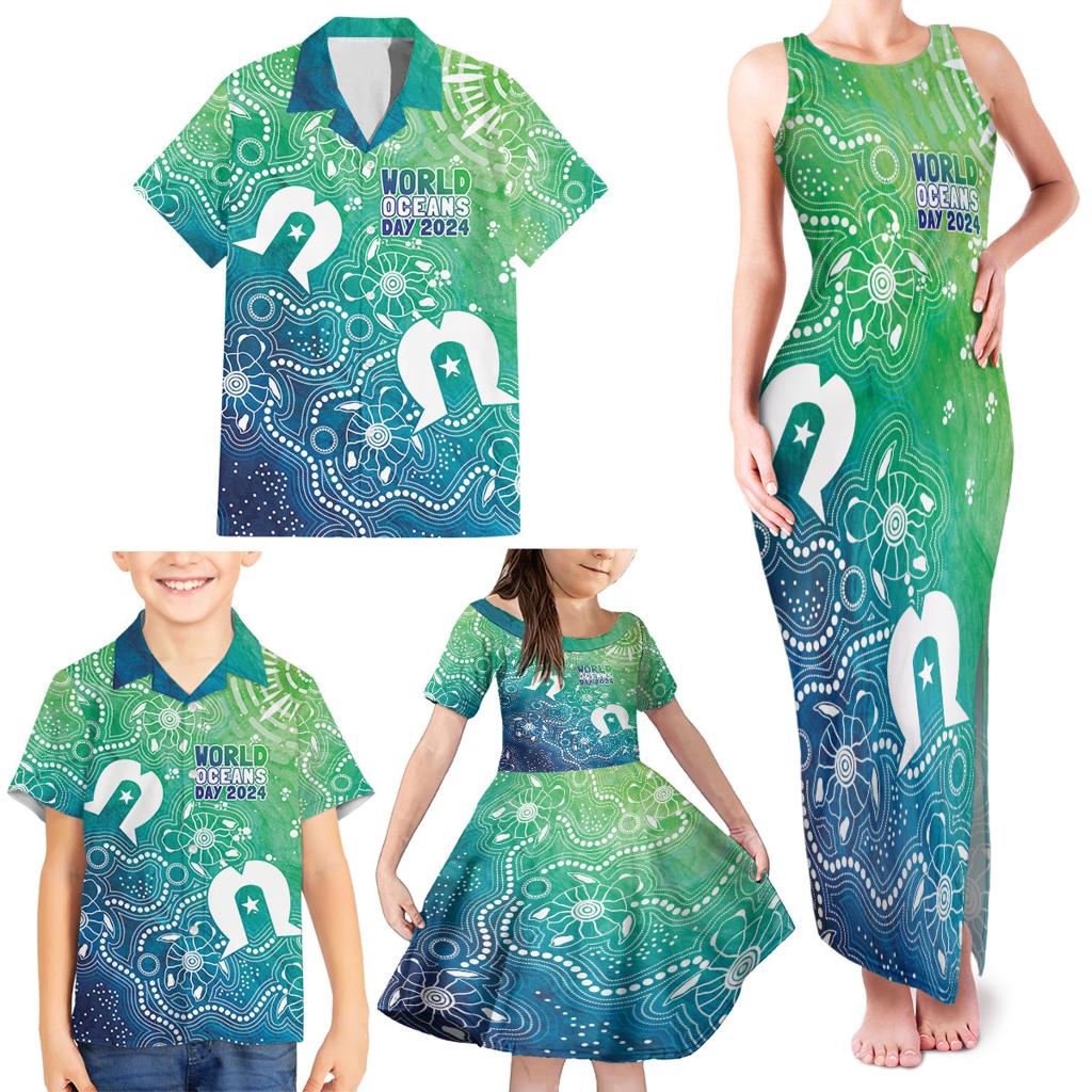 Australia Aboriginal Style Family Matching Tank Maxi Dress and Hawaiian Shirt World Ocean Day
