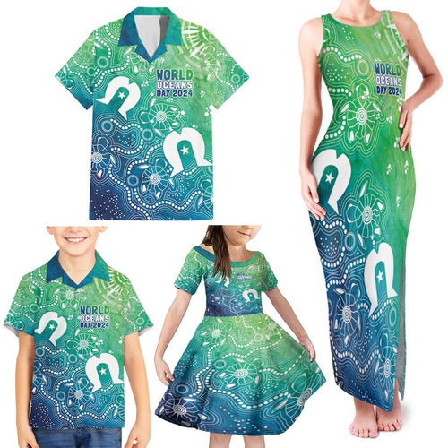 Australia Aboriginal Style Family Matching Tank Maxi Dress and Hawaiian Shirt World Ocean Day