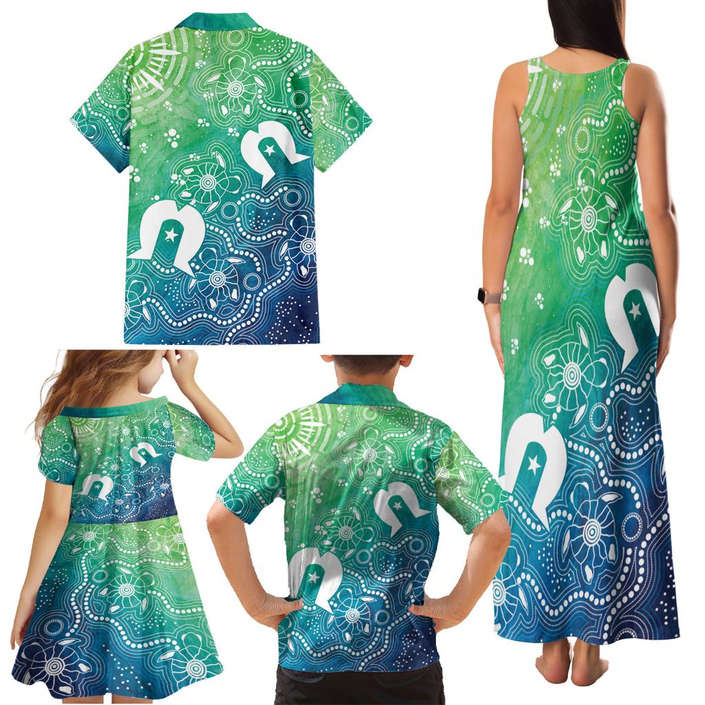 Australia Aboriginal Style Family Matching Tank Maxi Dress and Hawaiian Shirt World Ocean Day
