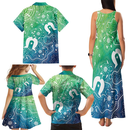 Australia Aboriginal Style Family Matching Tank Maxi Dress and Hawaiian Shirt World Ocean Day
