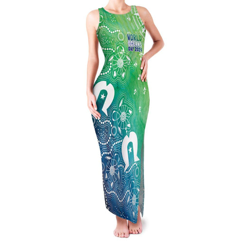 Australia Aboriginal Style Family Matching Tank Maxi Dress and Hawaiian Shirt World Ocean Day
