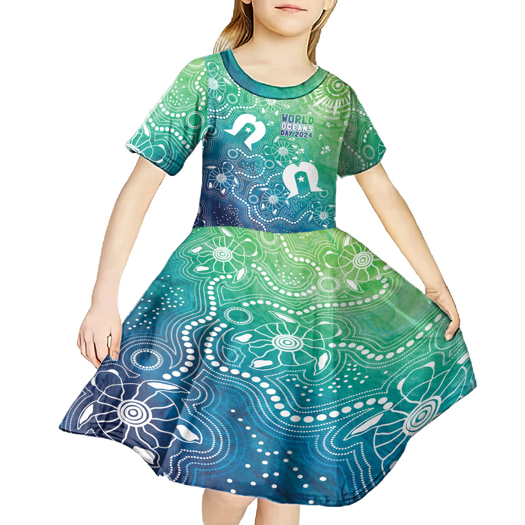 Australia Aboriginal Style Kid Short Sleeve Dress World Ocean Day