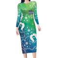Australia Aboriginal Style Long Sleeve Bodycon Dress World Ocean Day