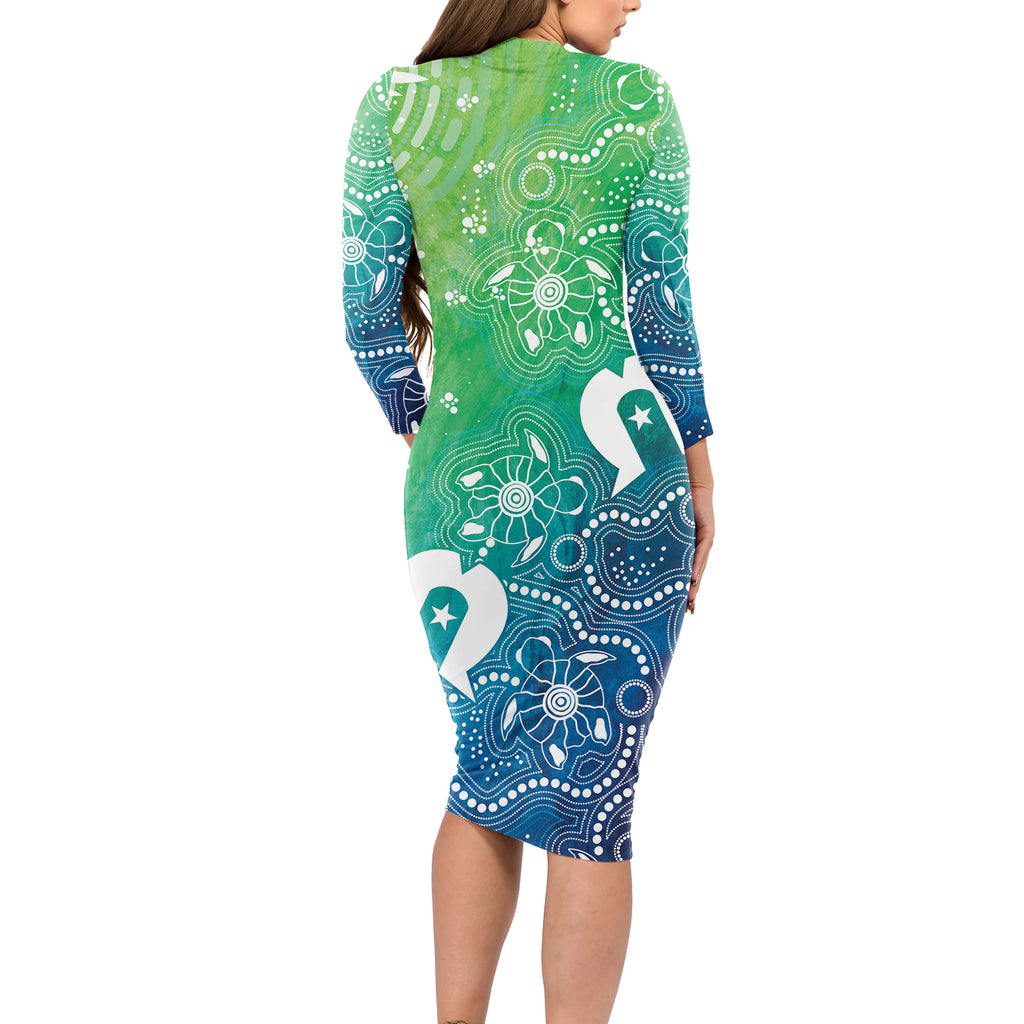 Australia Aboriginal Style Long Sleeve Bodycon Dress World Ocean Day