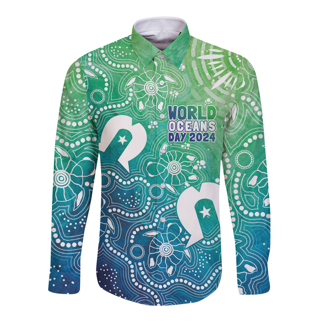 Australia Aboriginal Style Long Sleeve Button Shirt World Ocean Day