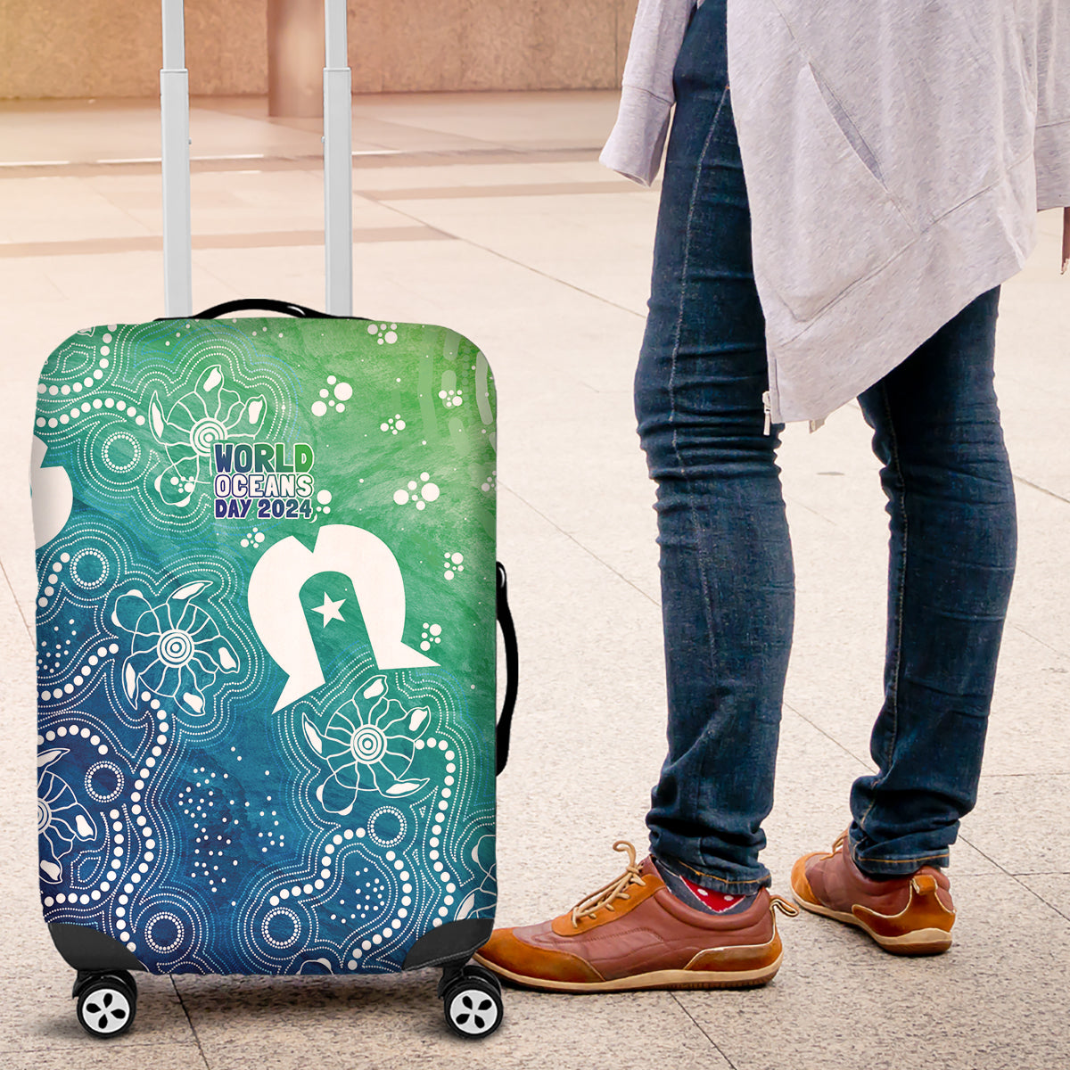 Australia Aboriginal Style Luggage Cover World Ocean Day