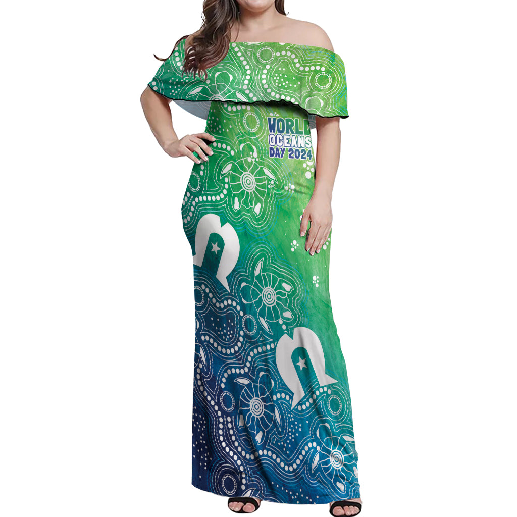Australia Aboriginal Style Off Shoulder Maxi Dress World Ocean Day