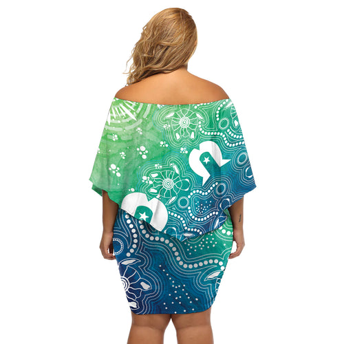 Australia Aboriginal Style Off Shoulder Short Dress World Ocean Day