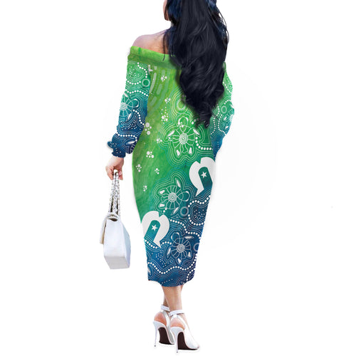 Australia Aboriginal Style Off The Shoulder Long Sleeve Dress World Ocean Day