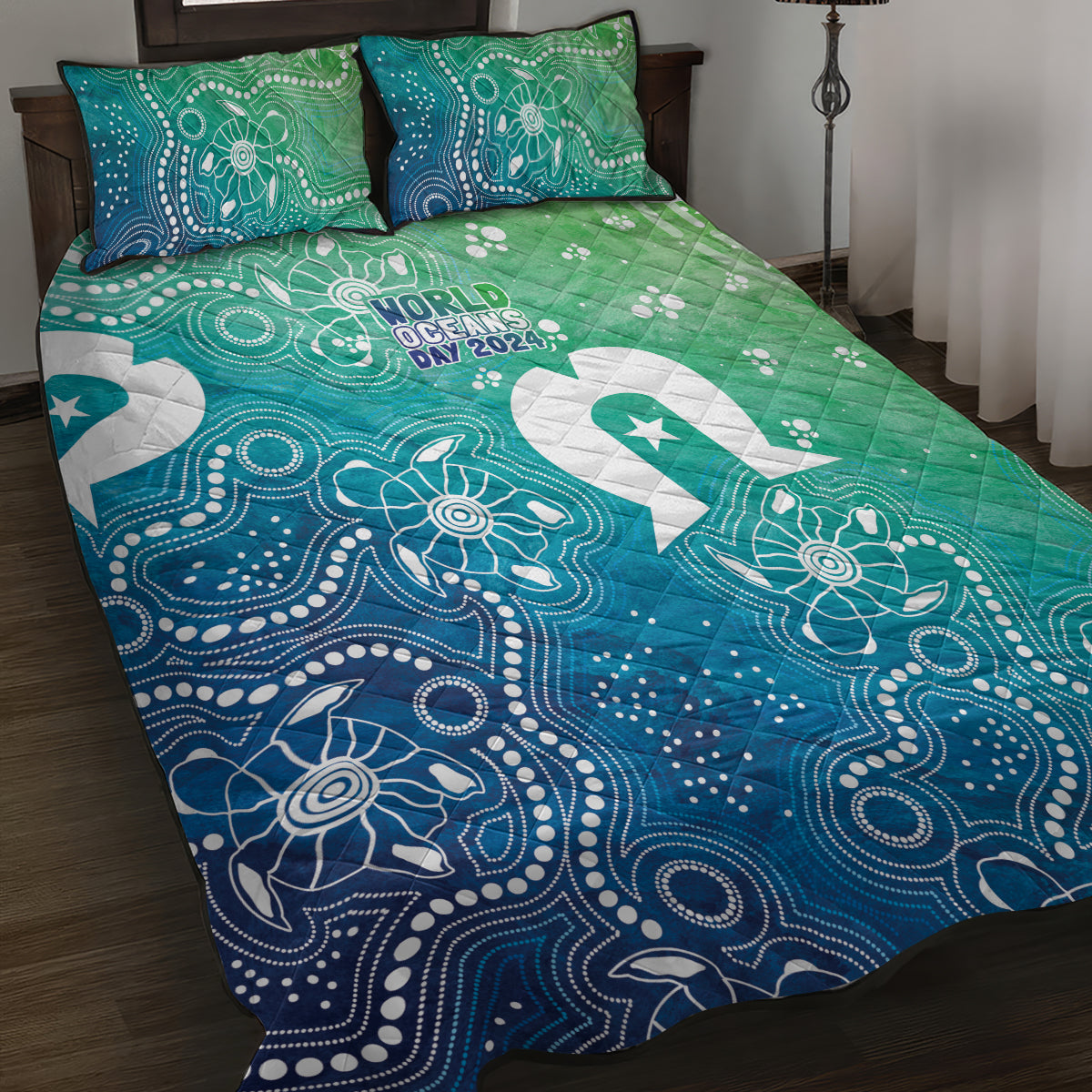 Australia Aboriginal Style Quilt Bed Set World Ocean Day
