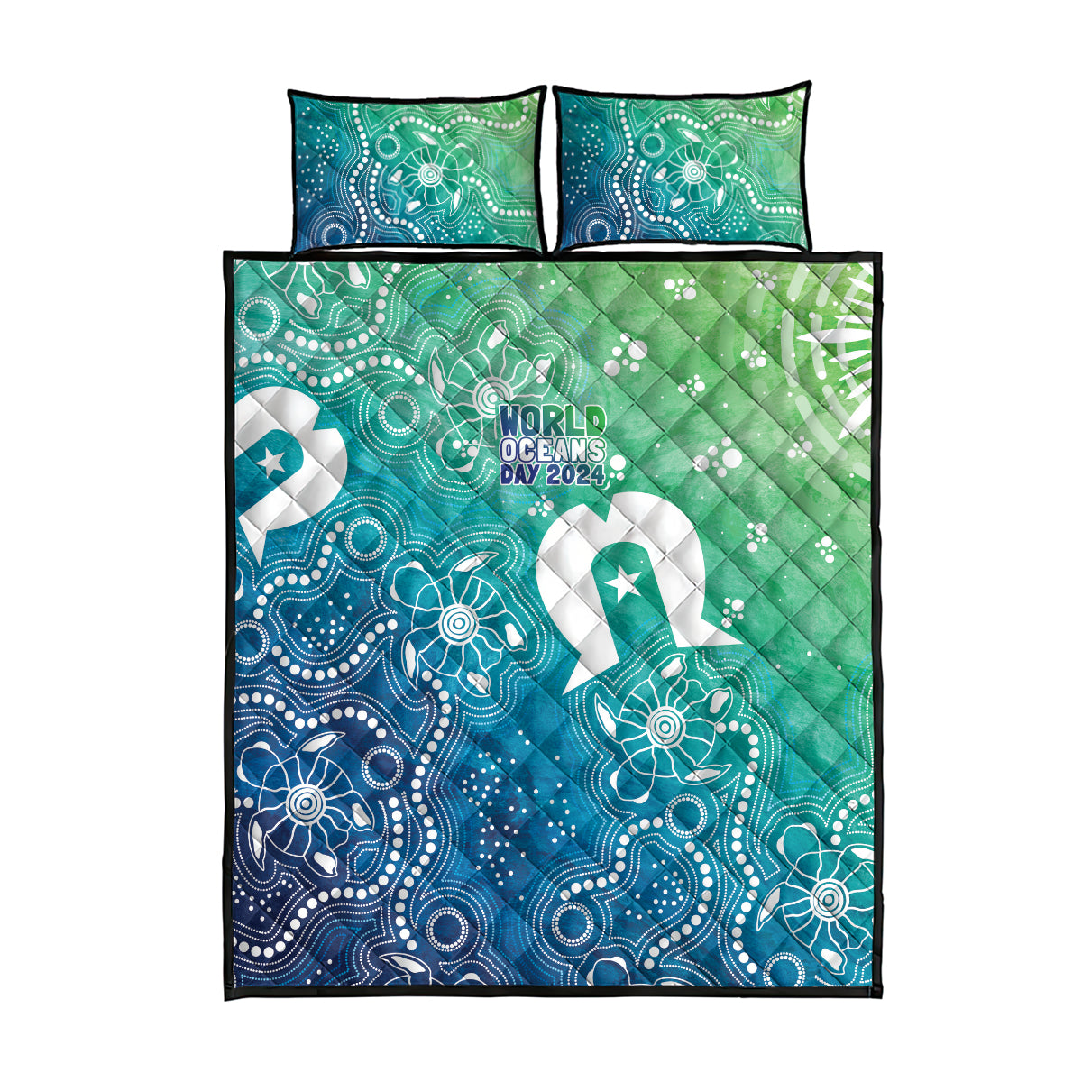 Australia Aboriginal Style Quilt Bed Set World Ocean Day