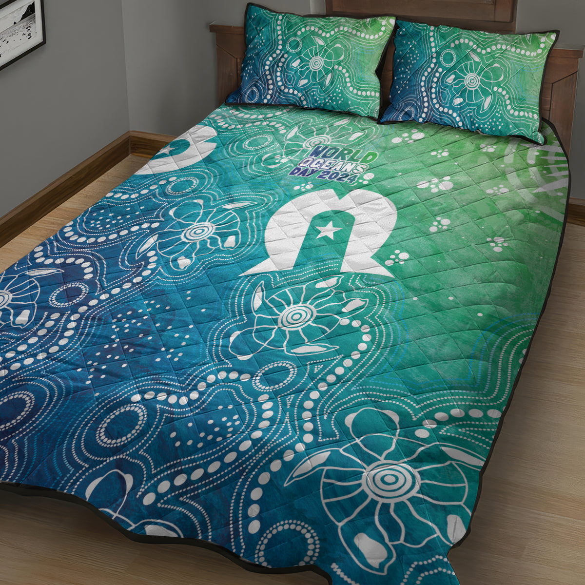 Australia Aboriginal Style Quilt Bed Set World Ocean Day