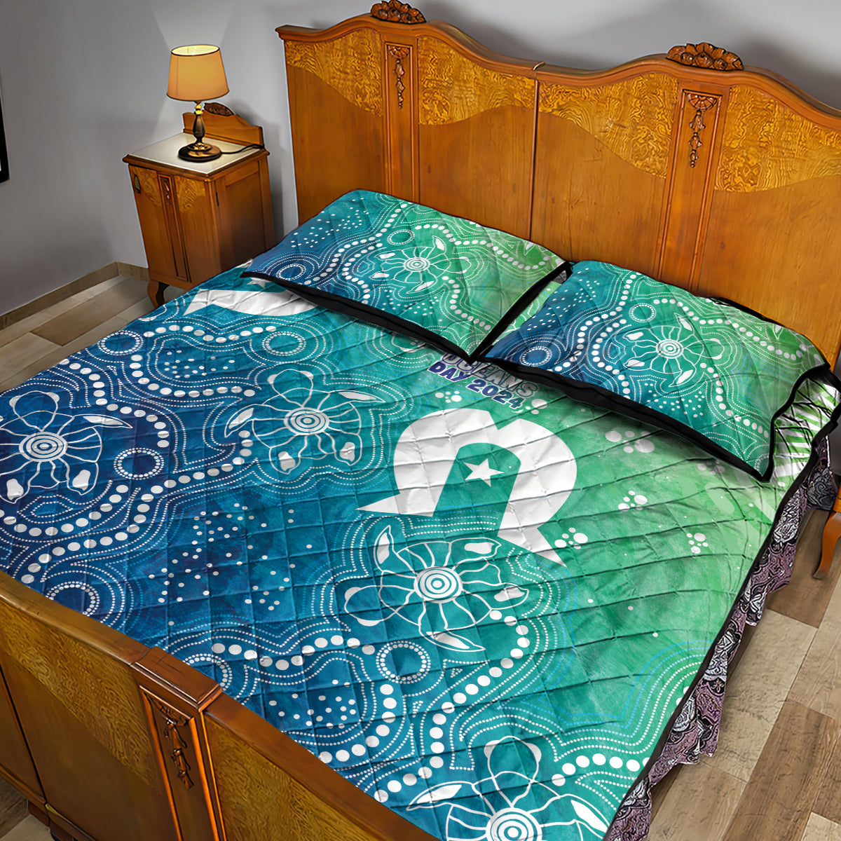 Australia Aboriginal Style Quilt Bed Set World Ocean Day