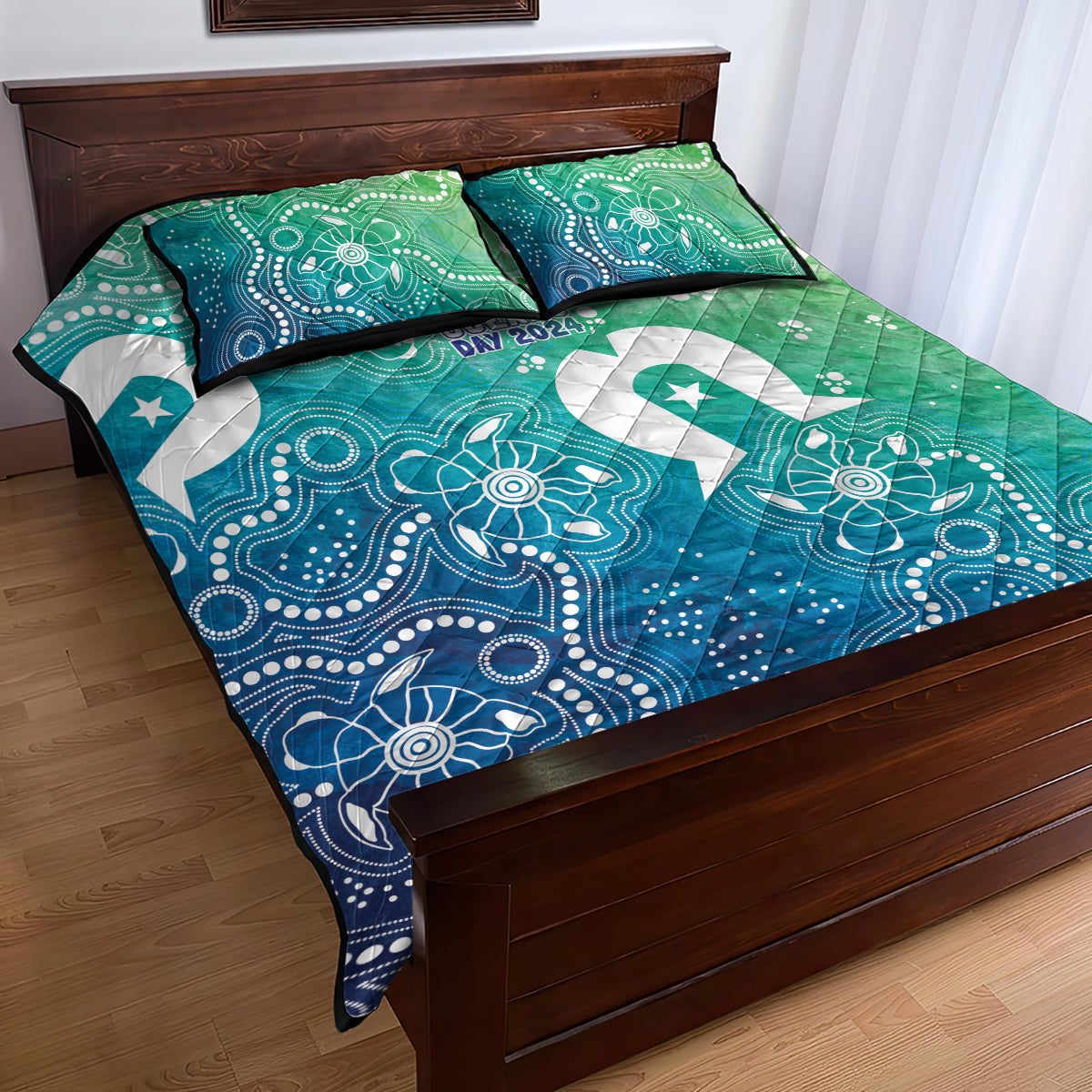 Australia Aboriginal Style Quilt Bed Set World Ocean Day