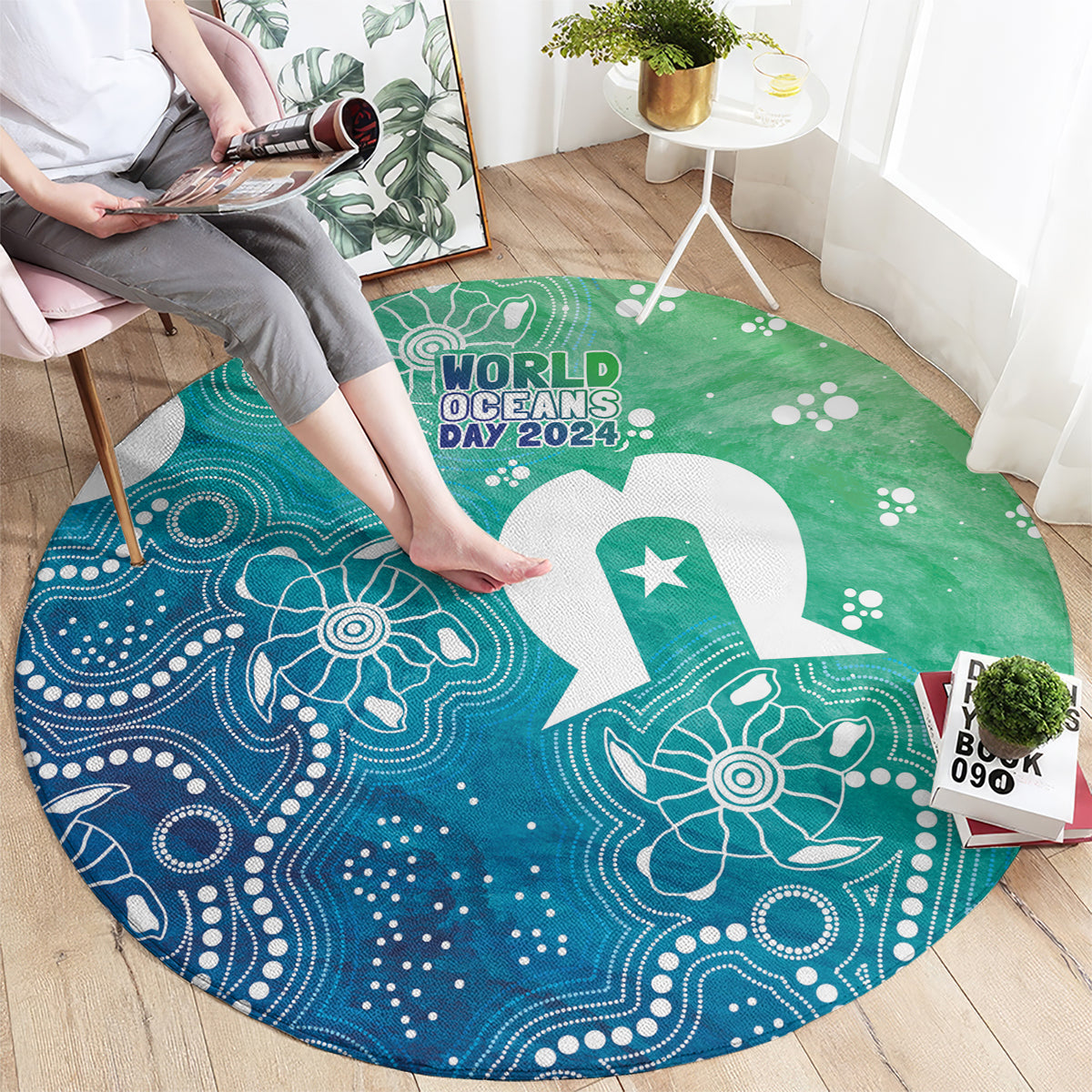 Australia Aboriginal Style Round Carpet World Ocean Day
