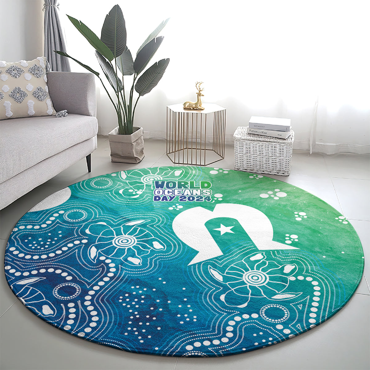 Australia Aboriginal Style Round Carpet World Ocean Day