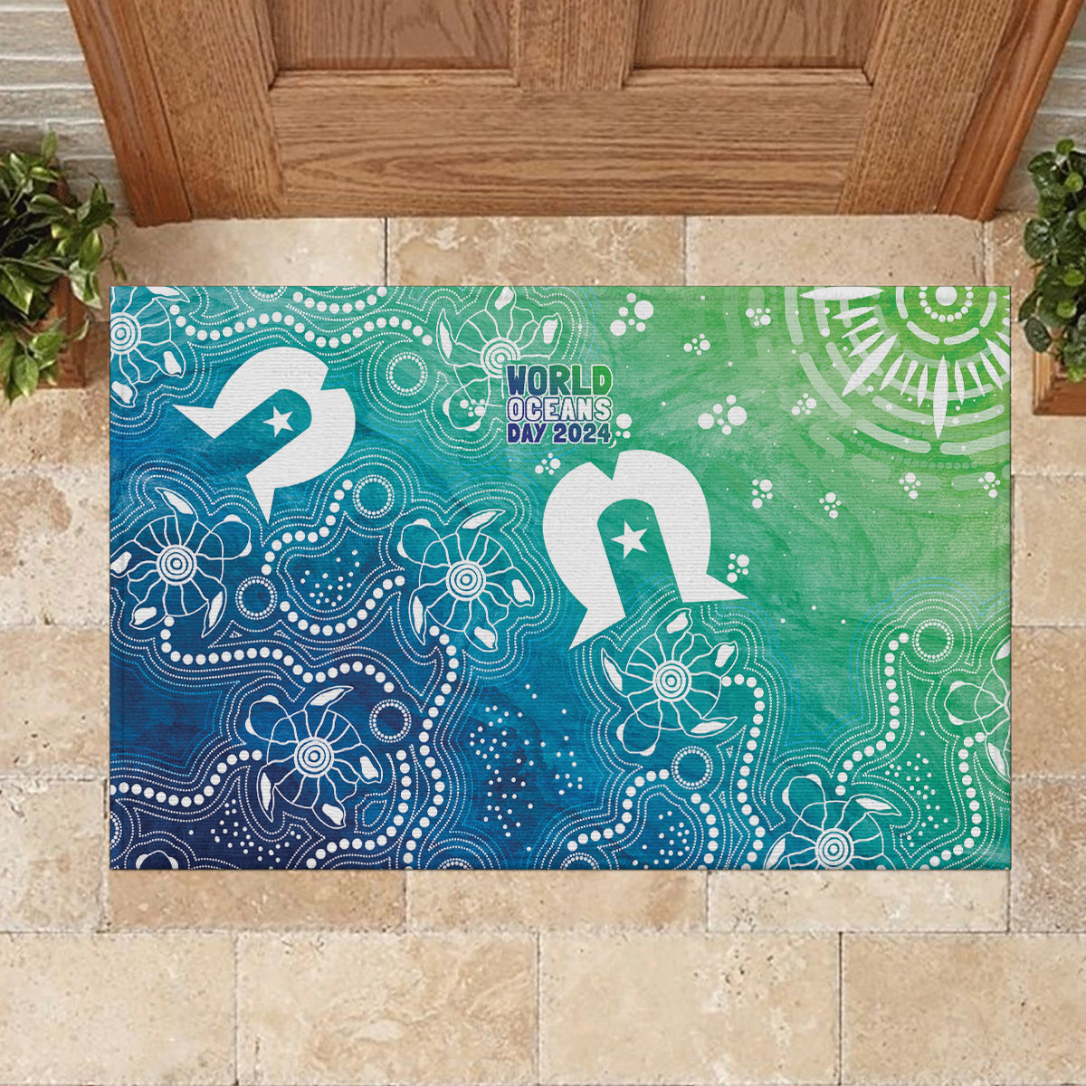 Australia Aboriginal Style Rubber Doormat World Ocean Day