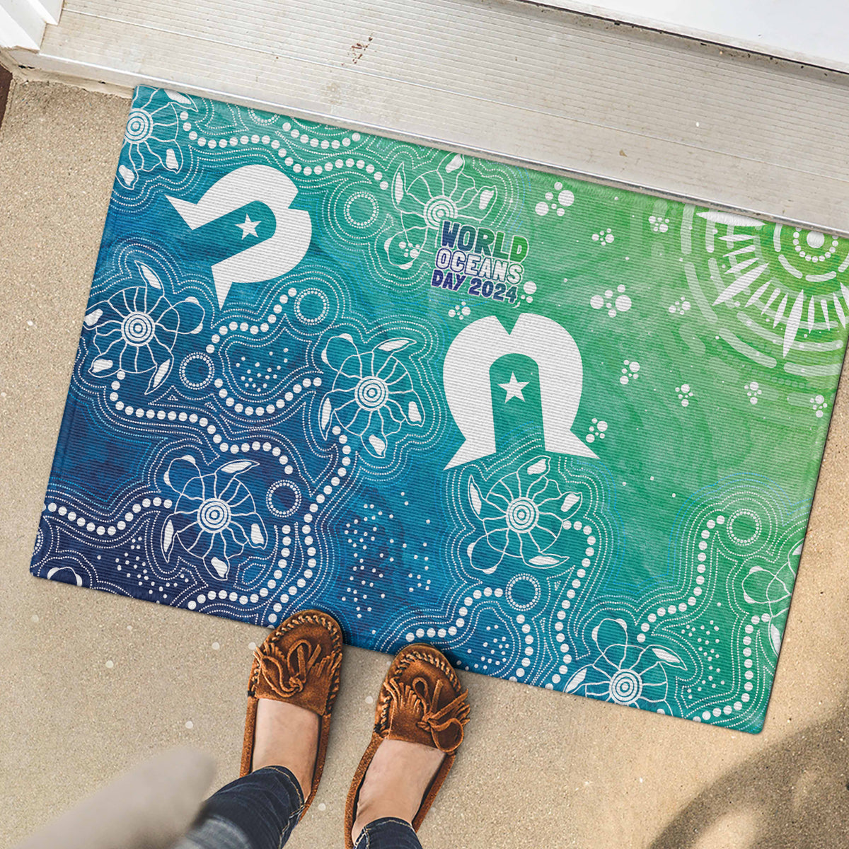 Australia Aboriginal Style Rubber Doormat World Ocean Day