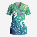 Australia Aboriginal Style Scrub Top World Ocean Day - Aussie Hoodie