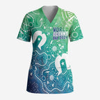 Australia Aboriginal Style Scrub Top World Ocean Day - Aussie Hoodie