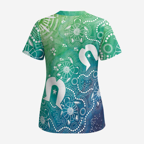 Australia Aboriginal Style Scrub Top World Ocean Day - Aussie Hoodie