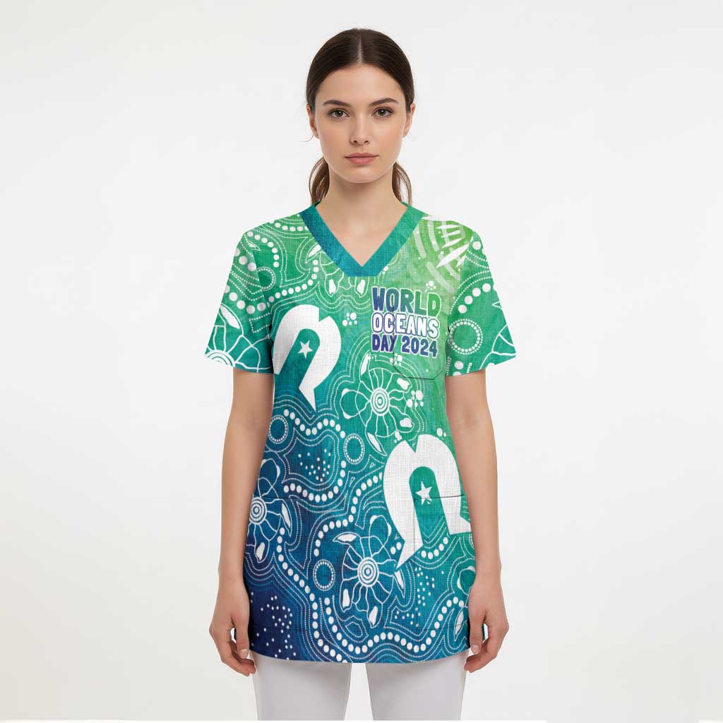 Australia Aboriginal Style Scrub Top World Ocean Day - Aussie Hoodie