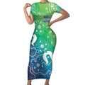 Australia Aboriginal Style Short Sleeve Bodycon Dress World Ocean Day