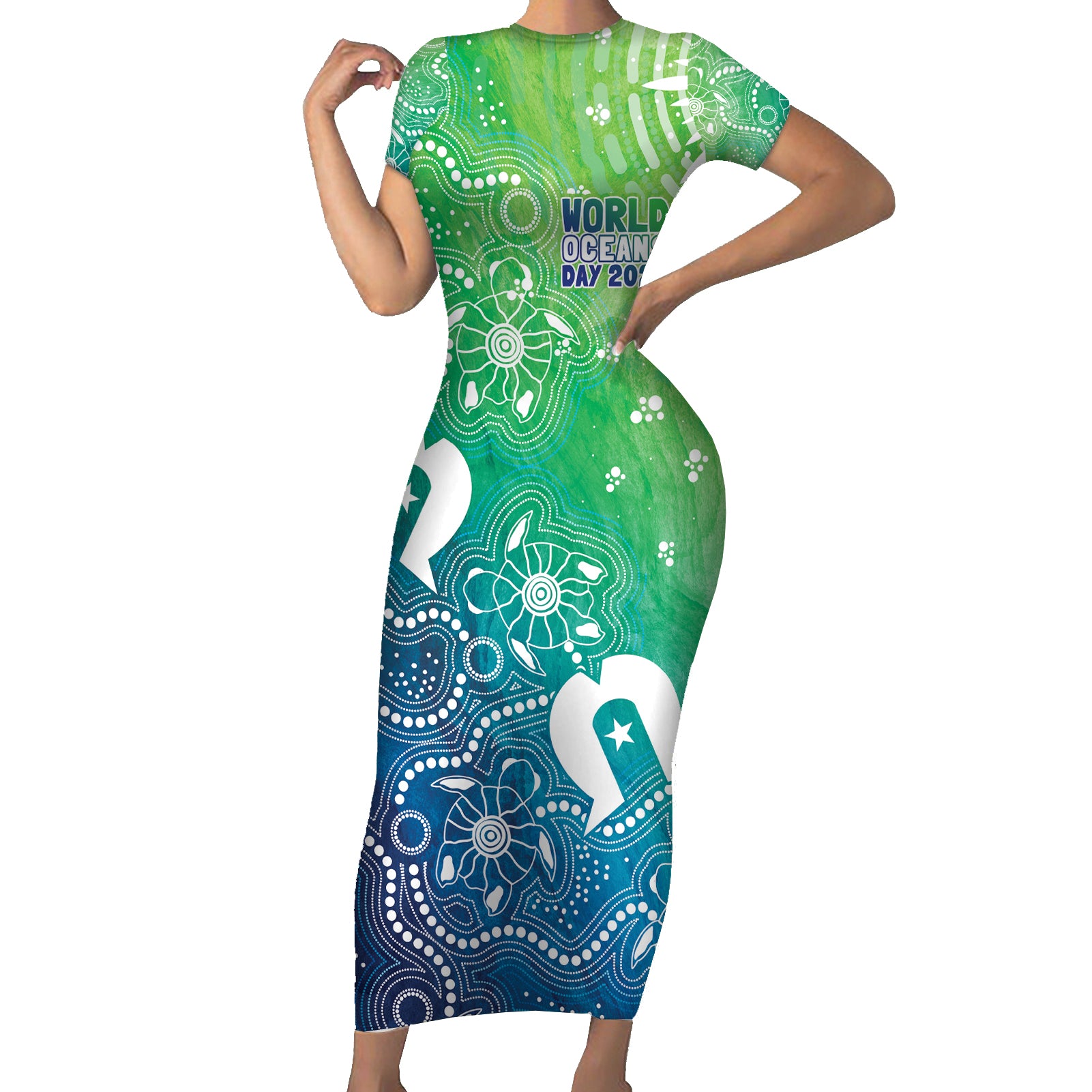 Australia Aboriginal Style Short Sleeve Bodycon Dress World Ocean Day