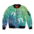 Australia Aboriginal Style Sleeve Zip Bomber Jacket World Ocean Day