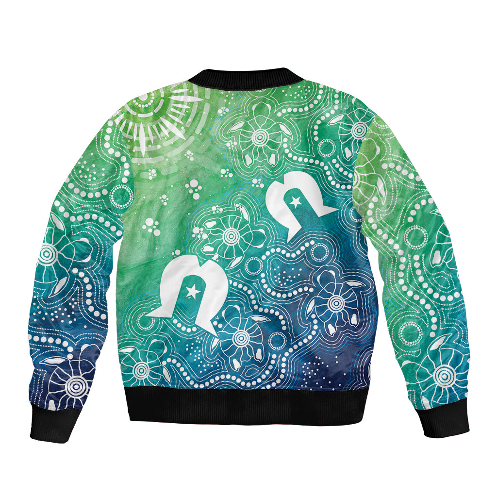 Australia Aboriginal Style Sleeve Zip Bomber Jacket World Ocean Day